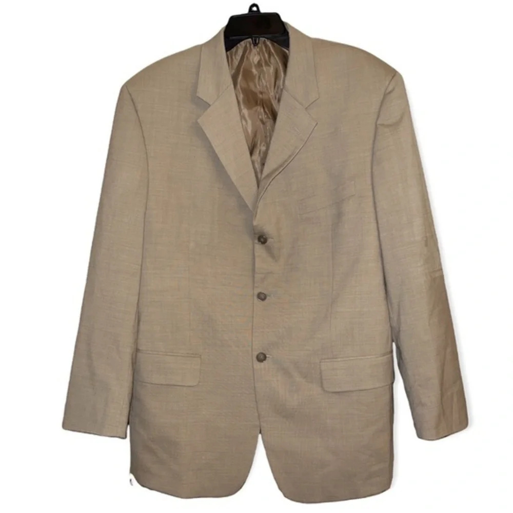 Woolmark Jacket Blazer Wool mix Mens Tan 3 Button Preppy overcoat Corpcore